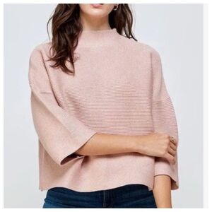 Ellison Pink Mock Neck Boxy Ribbed Sweater Size Small Oversized 3/4 Sleeves